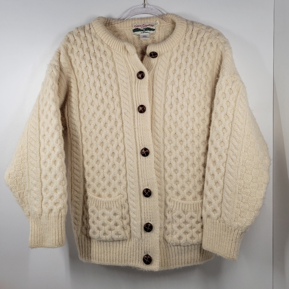 Celtic Country Sweaters - Celtic Country  Cream Heavy 100% Wool Cardigan Sweater Women Size Small